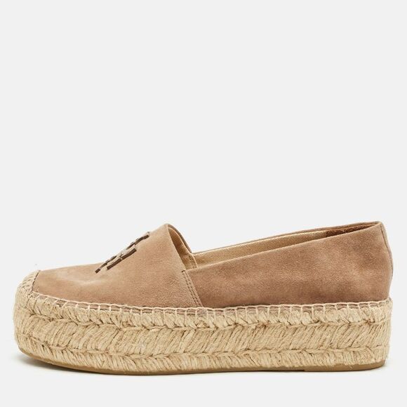 Tory Burch Beige Suede Platform Espadrille Flats Size 37.5